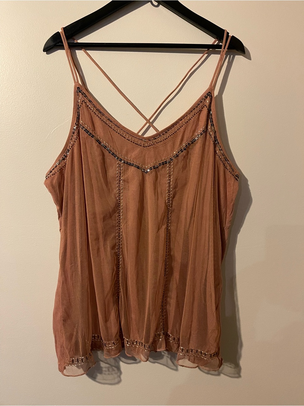 Maurices Dusty Rose Sequined Mesh Strappy Cami Tank Top 3XL 3